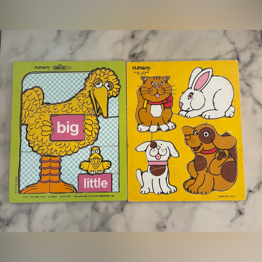 Vintage 1973 Playskool Sesame Street Big and Little Animal Puzzles